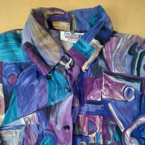 Vintage Jeri Marque Abstract Geometric Brushstrokes Disco Shirt